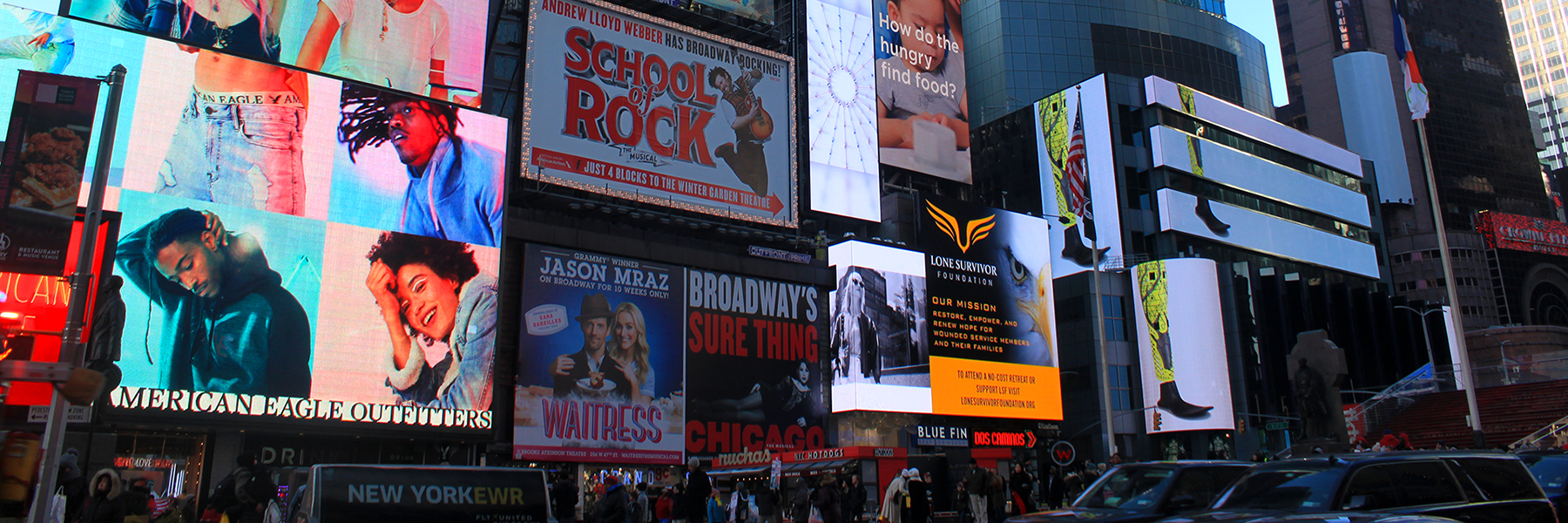 Billboards along the street in New York City